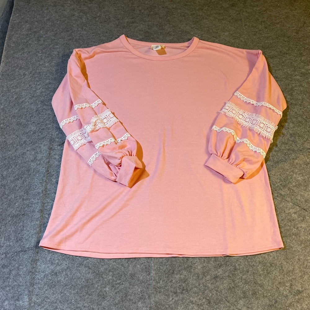 BiBi Pink Long Sleeve Top with Lace Accents